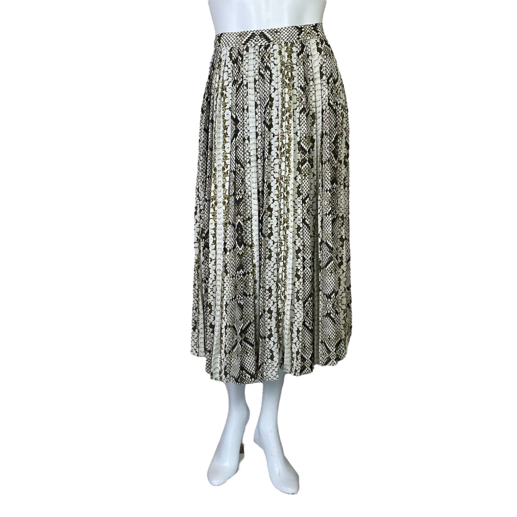 J. Crew | Women's Green and Cream Snakeprint Pleat Skirt | Size: 6T