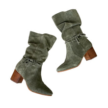 Load image into Gallery viewer, Violet &amp; Red | Women&#39;s Olive Green Leather Janine Heel Booties | Size: 7.5
