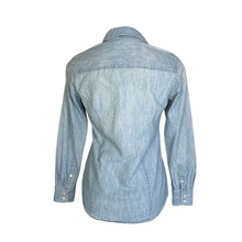 Load image into Gallery viewer, J. Crew | Women&#39;s Light Blue Heart Pocket Chambray Button Long Sleeve Shirt | Size: 2
