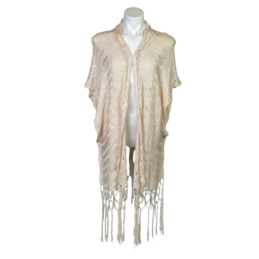 Kori America | Women's Cream Crochet Knit Open Long Cardigan | Size: S/M