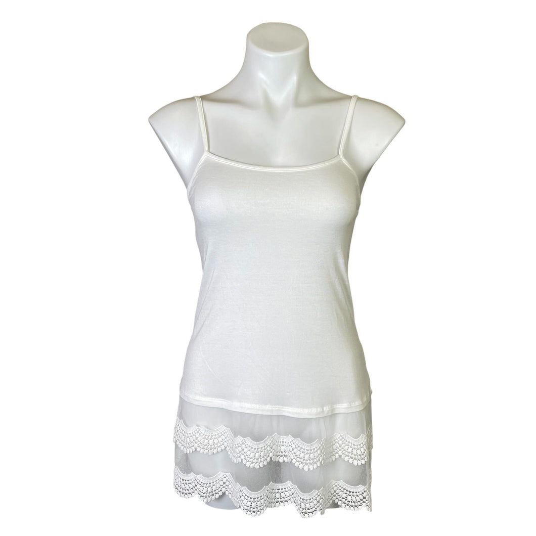 Grace & Lace | Women's White Thin Strap Lace Bottom Top | Size: XS