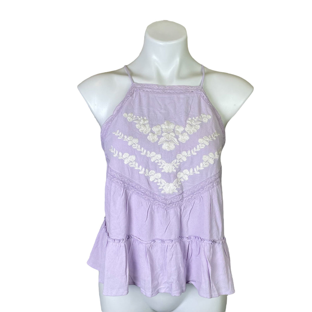 In Loom | Women's Lavender and Cream Embroidered Boho Crop Top with Tags | Size: S