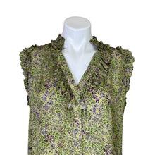 Load image into Gallery viewer, Go Silk | Women&#39;s Green Floral Print Button Down Sleeveless Blouse | Size: L
