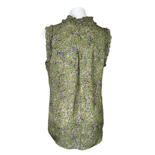 Load image into Gallery viewer, Go Silk | Women&#39;s Green Floral Print Button Down Sleeveless Blouse | Size: L
