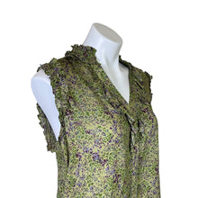 Load image into Gallery viewer, Go Silk | Women&#39;s Green Floral Print Button Down Sleeveless Blouse | Size: L
