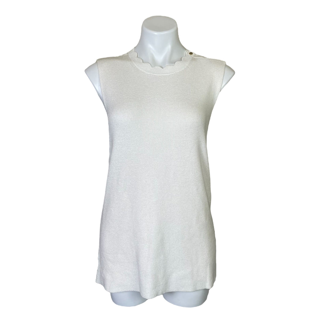 Ann Taylor | Women's Cream Scalloped Neck Sleeveless Sweater Top | Size: L