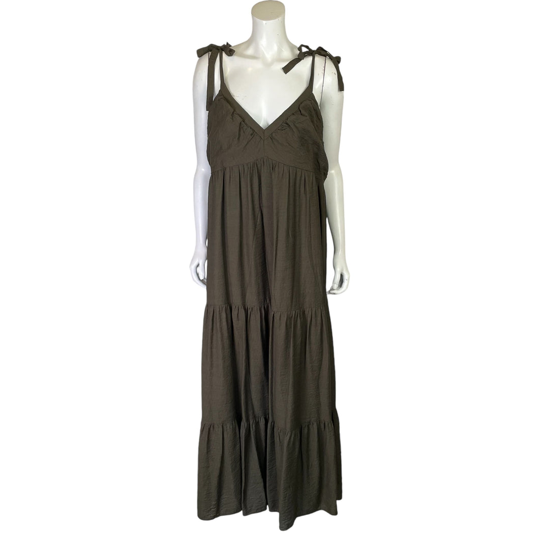 Express | Women's Olive Green Tie Sleeve Maxi Dress | Size: XL