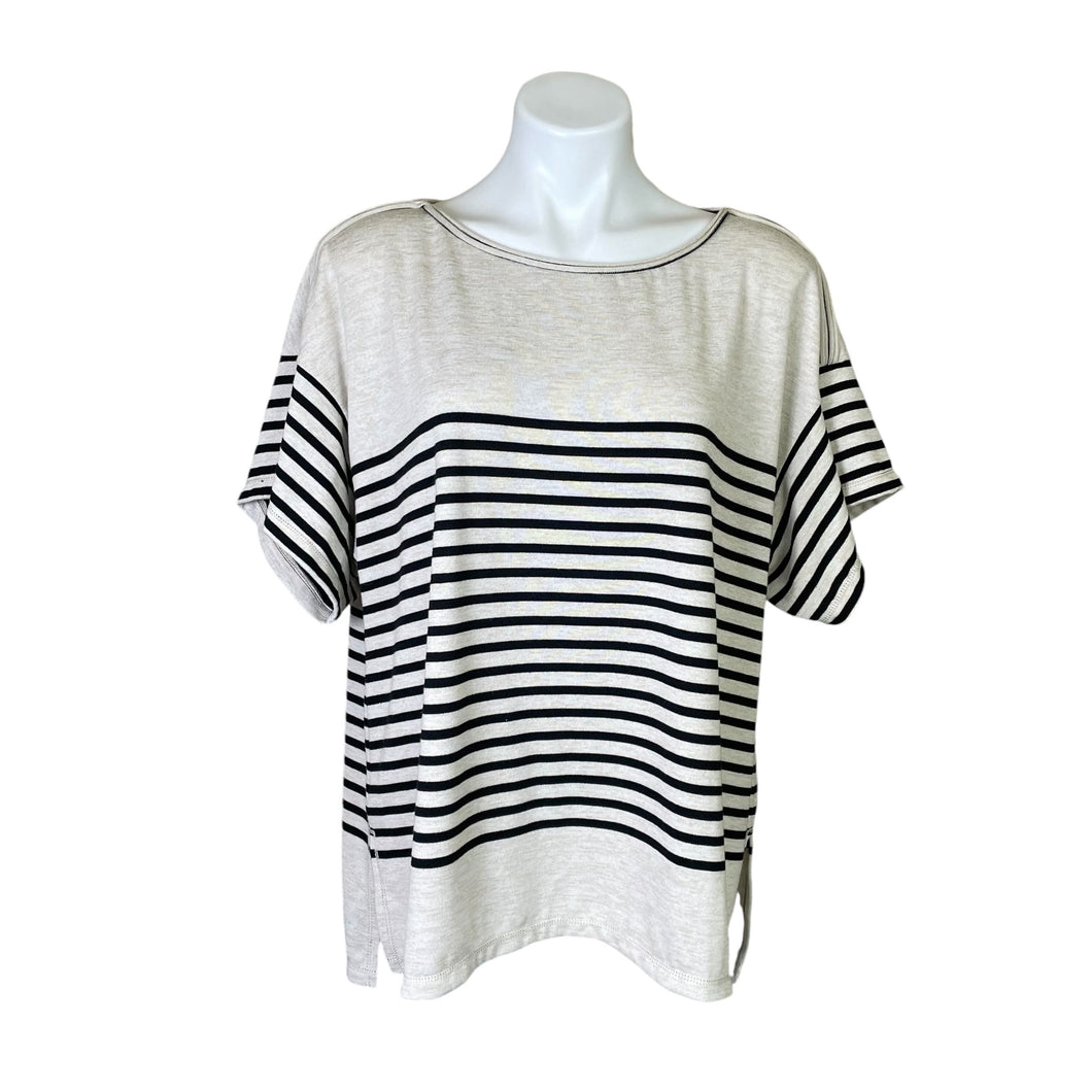 Max Studio | Women's Tan and Black Stripe Short Sleeve Top | Size: XL