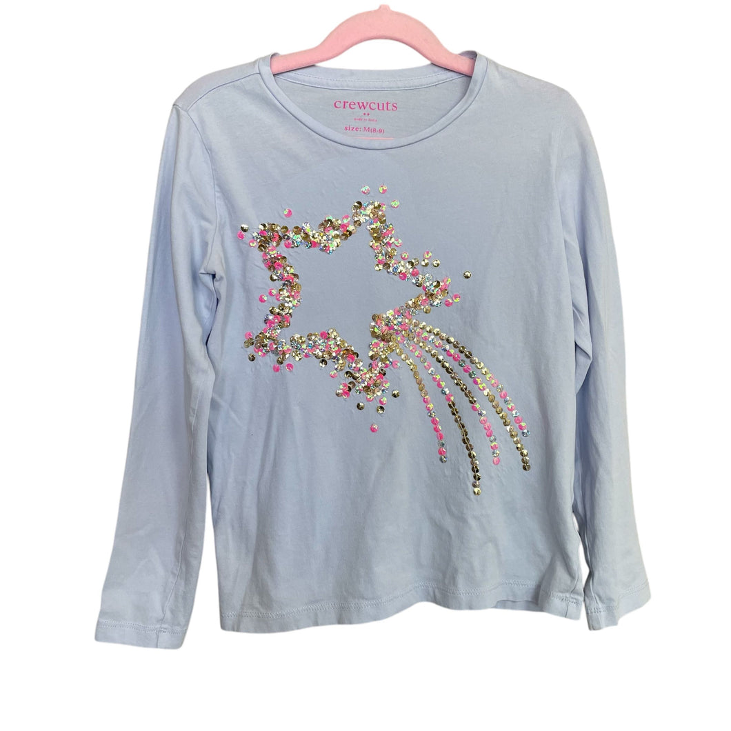 J. Crew | Girls Light Blue w/ Pink/Gold Sequins Star Long Sleeved Top | Size: 8-9Y