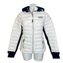 Load image into Gallery viewer, Tommy Hilfiger | Women&#39;s White and Blue Vegan Puffy Jacket with Hood | Size: S
