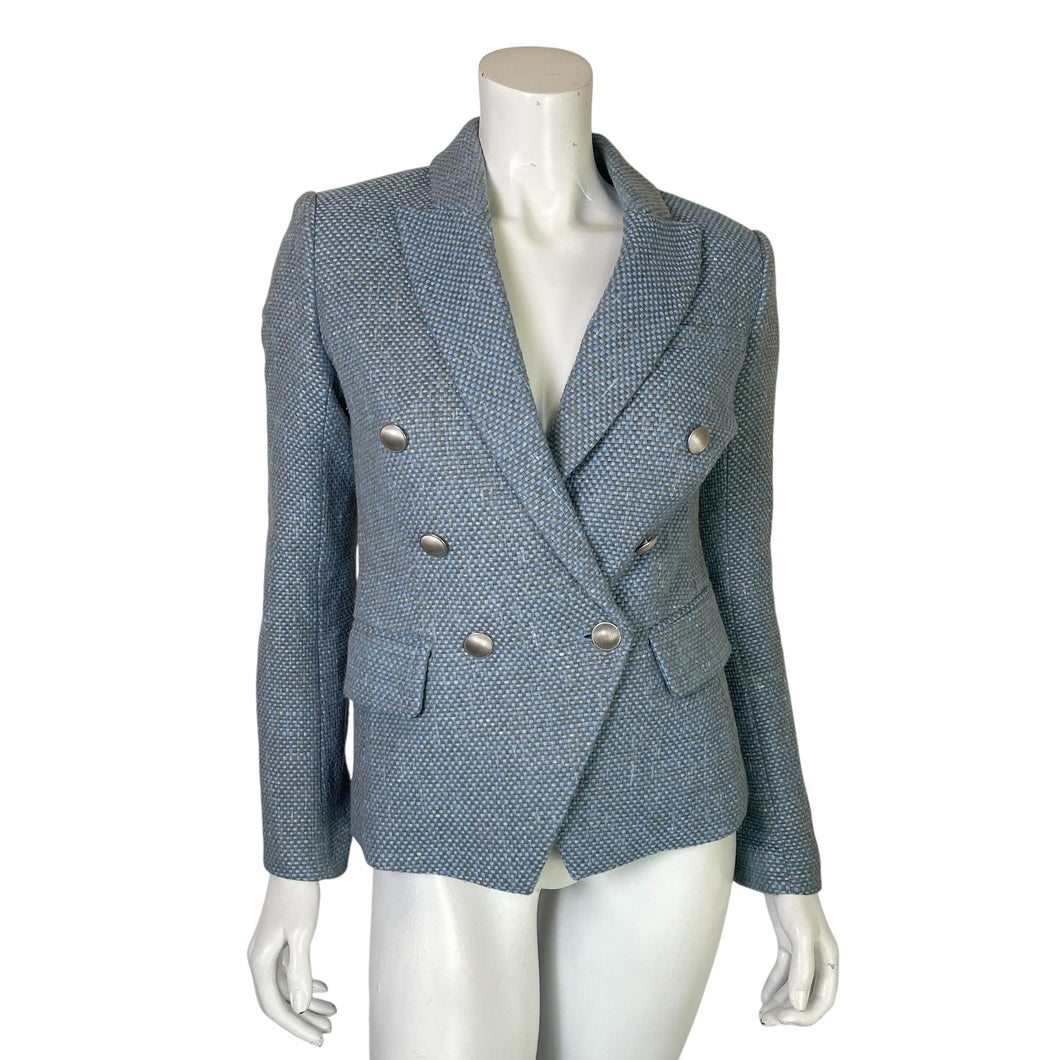 L'Agence | Women's Light Blue and Green Tweed Blazer Jacket | Size: 2