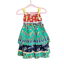 Load image into Gallery viewer, Matilda Jane | Girls Green/Blue Shoe and Landscape Pattern Knot Dress | Size: 4Y
