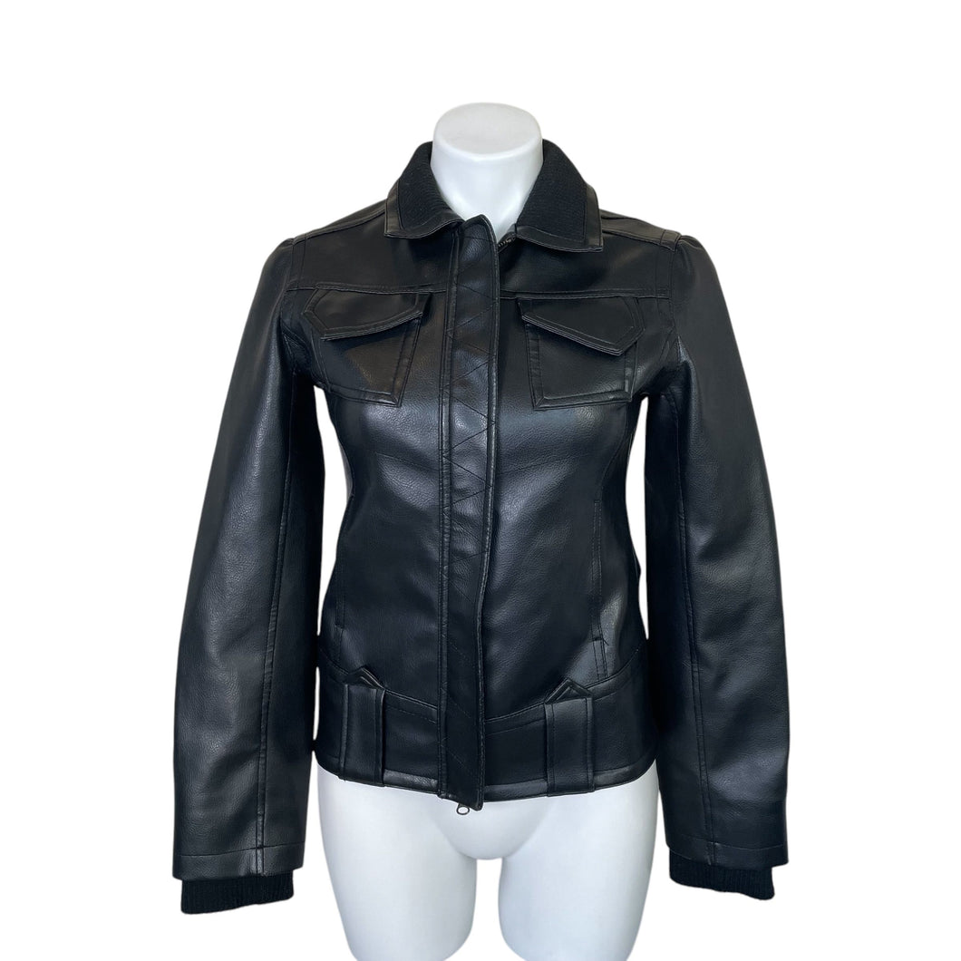 Anchor Blue | Women's Black Vegan Y2K Leather Jacket | Size: S