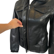 Load image into Gallery viewer, Anchor Blue | Women&#39;s Black Vegan Y2K Leather Jacket | Size: S
