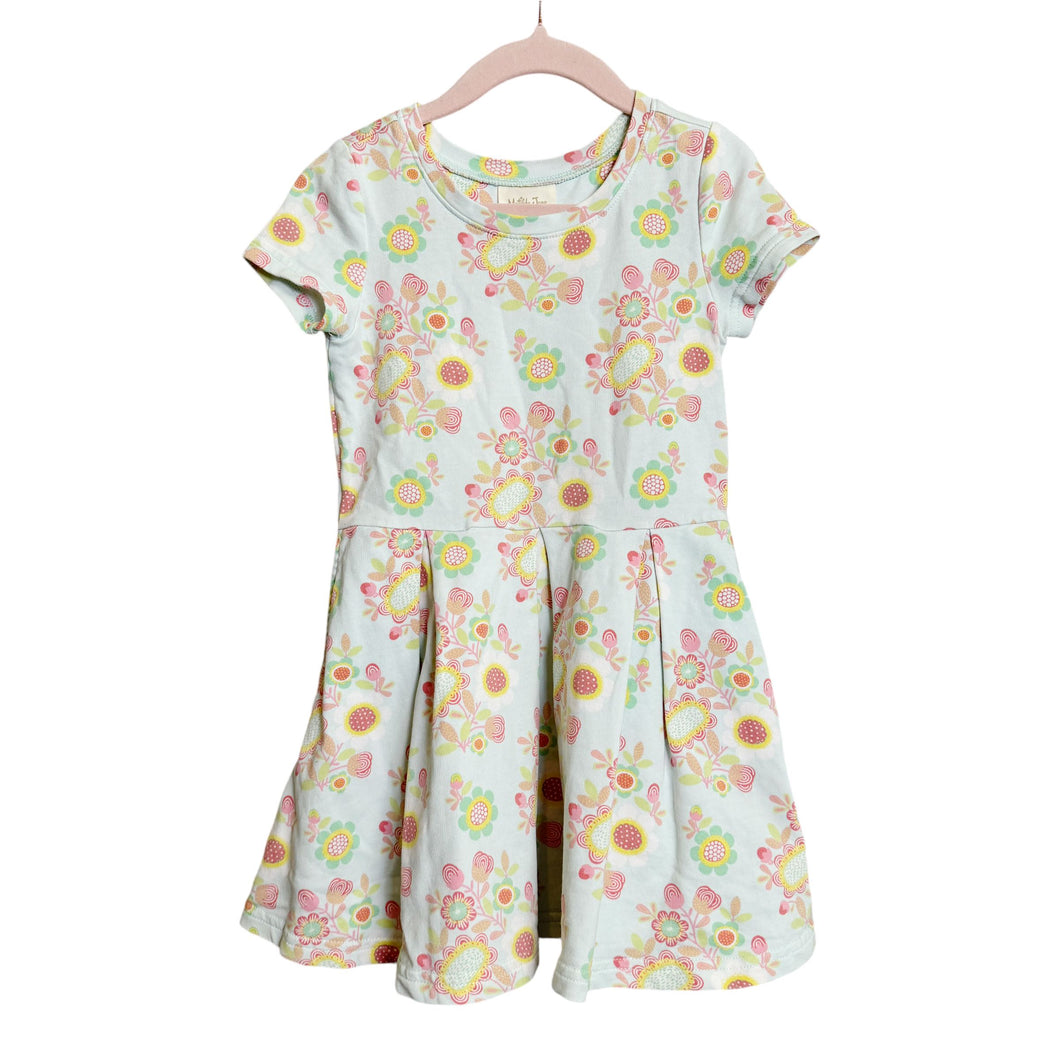 Matilda Jane | Girls Light Blue/Green Floral Pattern Knit Dress w/ Darts at Waist | Size: 4Y