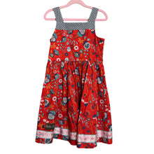 Load image into Gallery viewer, Matilda Jane | Girls Red and Blue Floral Print w/ Checkered Accents Button Down Dress | Size: 8Y
