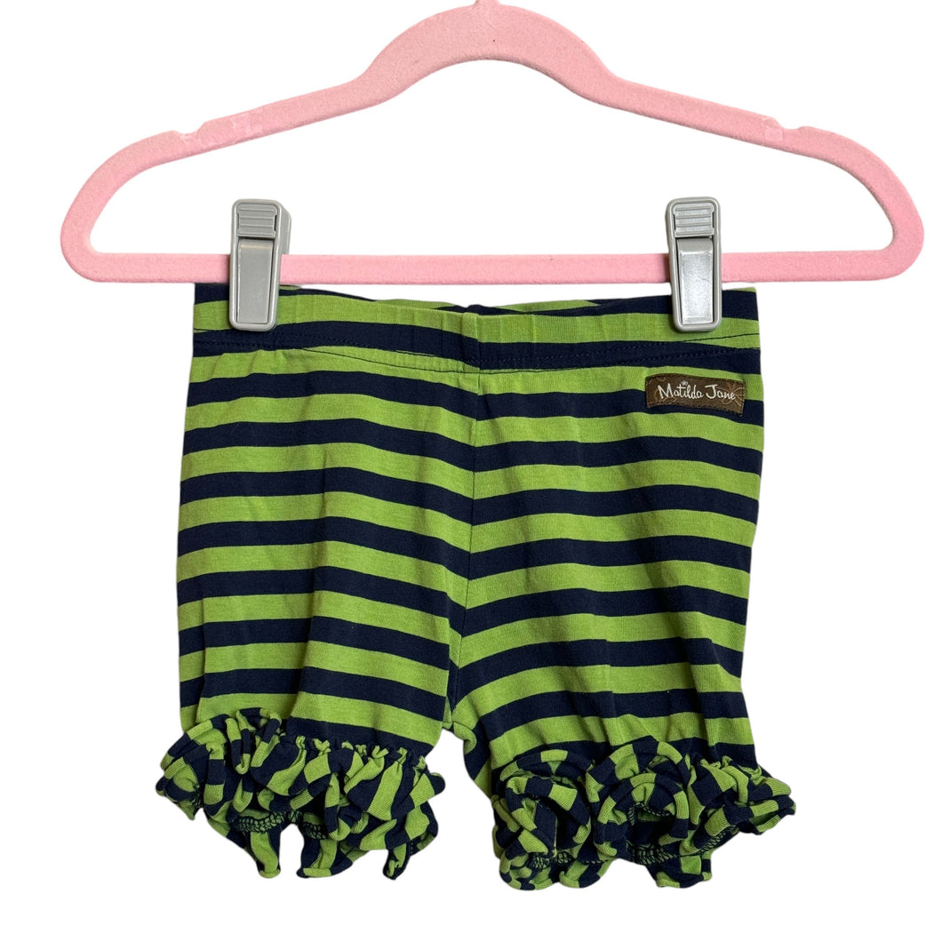 Matilda Jane | Girls Navy Blue & Green Striped Ruffle Shorts | Size: 4Y