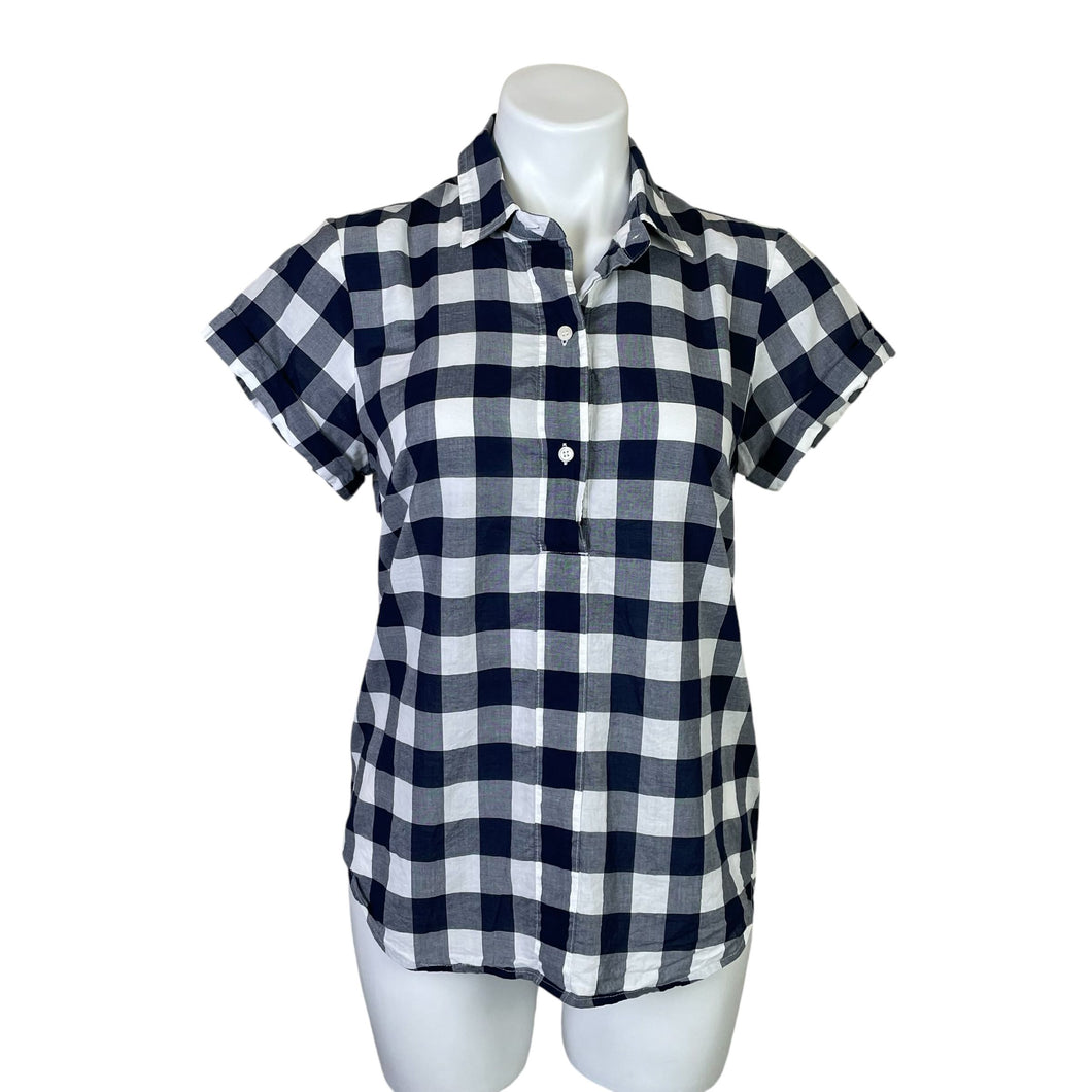 J. Crew | Women's Navy and White Plaid Print Pullover Top | Size: S