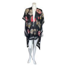 Load image into Gallery viewer, Woven Heart | Women&#39;s Black and Flower Print Fringe Kimono | Size: OS
