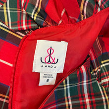 Load image into Gallery viewer, J and J | Women&#39;s Red and Green Plaid Print Silk Holiday Dress | Size: S
