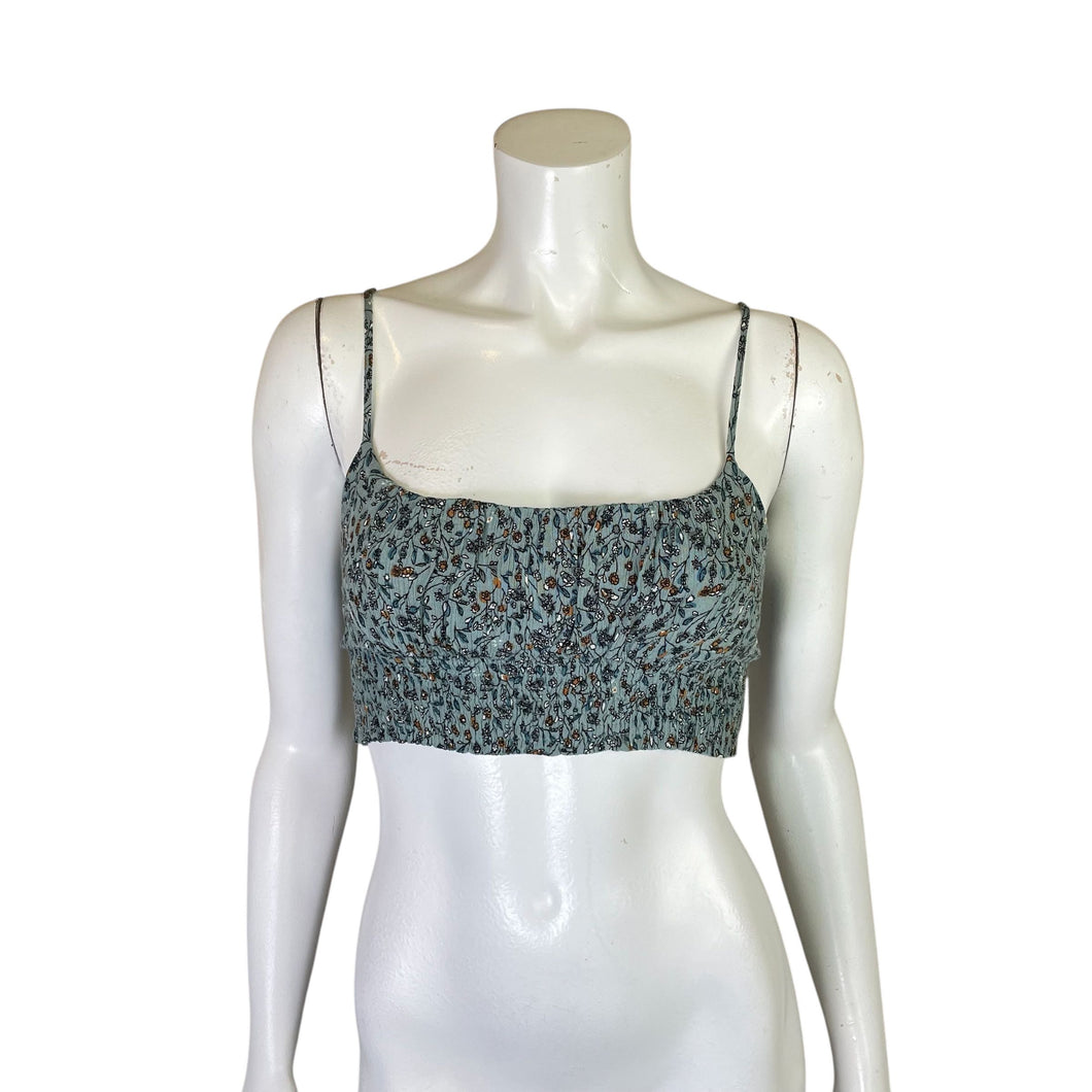 Blush | Womens Blue Floral Pattern Spaghetti Strap Crop Top | Size: L