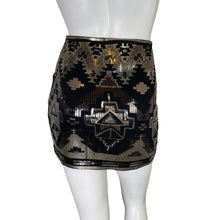 Load image into Gallery viewer, Express | Women&#39;s Black and Gold Sequin Mini Skirt | Size: XS
