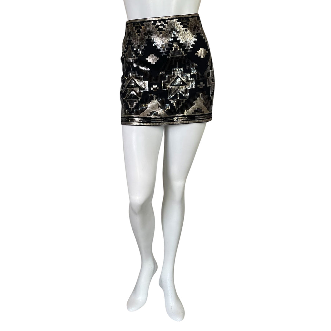 Express | Women's Black and Gold Sequin Mini Skirt | Size: XS