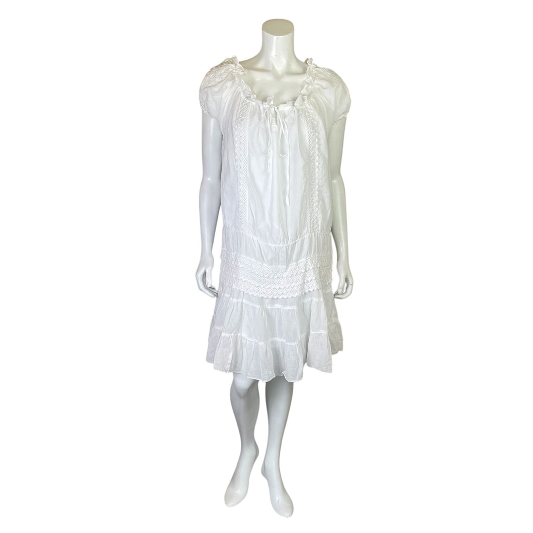 White Sand | Womens White 100% Cotton Drop Waist Short Sleeved Dress | Size: L