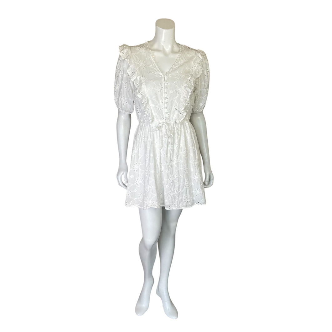 Miou Muse | Women's White 100% Cotton Lasercut Dress | Size: M