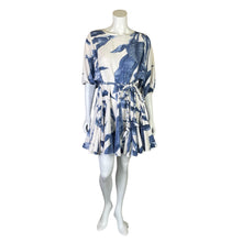 Load image into Gallery viewer, Aakaa | Women&#39;s Blue and White Leaf Design Mini Dress | Size: S
