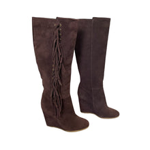 Load image into Gallery viewer, Coach | Women&#39;s Brown Leather Fringe Dollie Wedge Boot | Size: 8
