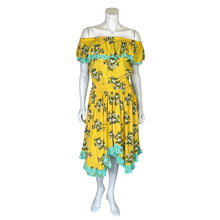 Load image into Gallery viewer, Matilda Jane | Women&#39;s Yellow and Light Green Floral Print Off Shoulder Handkerchief Cut Midi Dress | Size:S
