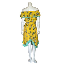 Load image into Gallery viewer, Matilda Jane | Women&#39;s Yellow and Light Green Floral Print Off Shoulder Handkerchief Cut Midi Dress | Size:S
