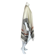 Load image into Gallery viewer, Loft | Women&#39;s Cream Plaid Wool Blend Fringe Poncho | Size: OS
