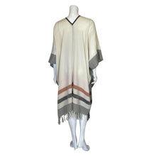 Load image into Gallery viewer, Loft | Women&#39;s Cream Plaid Wool Blend Fringe Poncho | Size: OS
