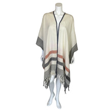 Load image into Gallery viewer, Loft | Women&#39;s Cream Plaid Wool Blend Fringe Poncho | Size: OS
