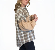 Load image into Gallery viewer, Peach Love | Women&#39;s Tan, Blue and Cream Plaid Button Front Shacket | Size: M
