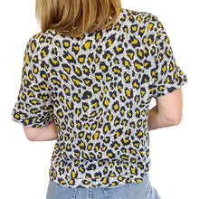 Load image into Gallery viewer, H&amp;M | Women&#39;s Blue and Yellow Leopard Print Short Sleeve Top | Size: 6
