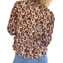 Load image into Gallery viewer, Madewell | Women&#39;s Burgundy and Yellow Floral Print Tie Side Blouse | Size: S
