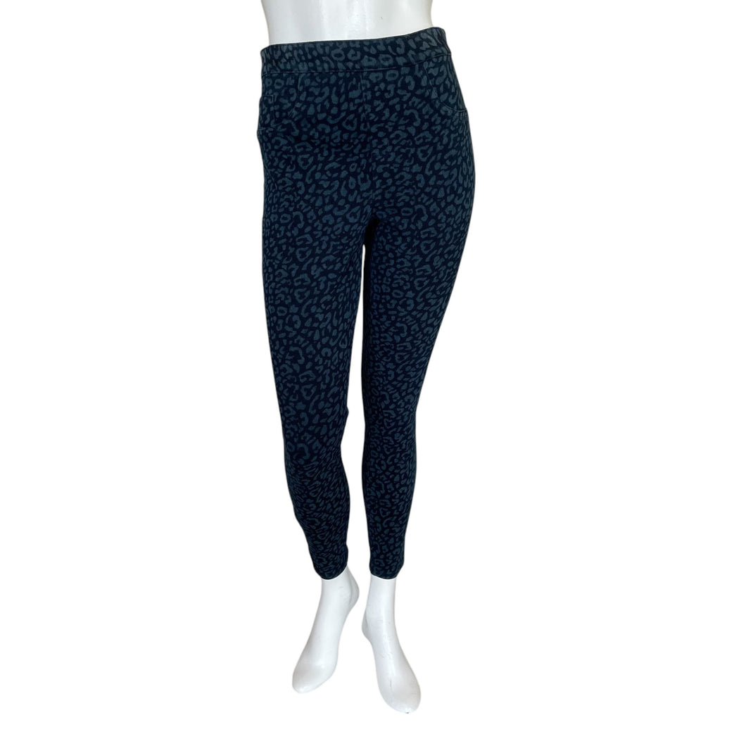 Spanx | Women's Blue Two Tone Leopard Print Denim Leggings | Size: M