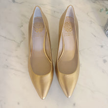 Load image into Gallery viewer, Vince Camuto | Women&#39;s Gold Naureen Pointed Toe Kitten Heels | Size: 6
