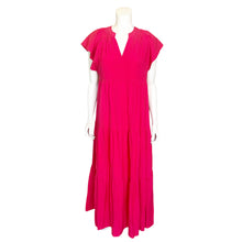 Load image into Gallery viewer, Calvin Klein | Women&#39;s Fuchsia Pink Flutter Sleeve Tiered Maxi Dress | Size: 6
