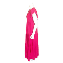 Load image into Gallery viewer, Calvin Klein | Women&#39;s Fuchsia Pink Flutter Sleeve Tiered Maxi Dress | Size: 6
