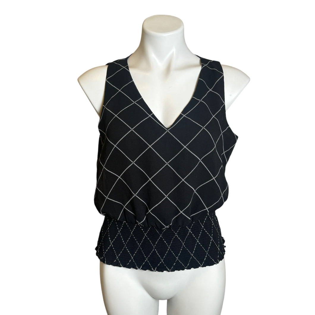 White House Black Market | Women's Black and White Plaid Print Sleeveless Top | Size: 4