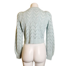 Load image into Gallery viewer, Alice + Olivia | Women&#39;s Light Blue Knit Puff Sleeve Cardigan Sweater | Size: S
