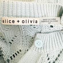 Load image into Gallery viewer, Alice + Olivia | Women&#39;s Light Blue Knit Puff Sleeve Cardigan Sweater | Size: S
