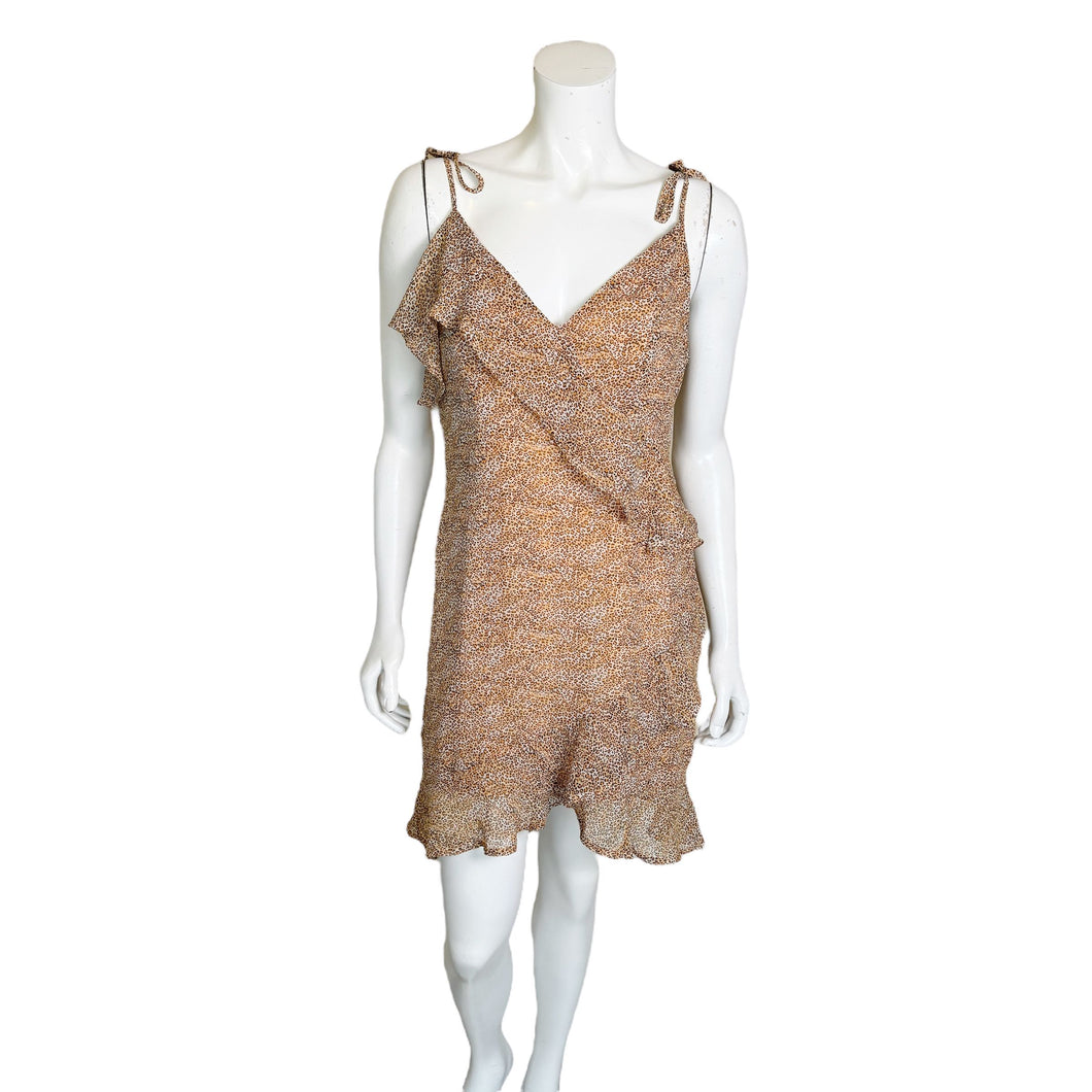 Storia | Women's Orange and Tan Leopard Print Ruffle Dress | Size: M