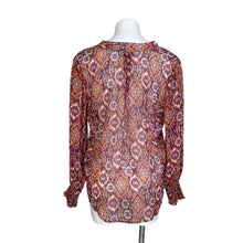 Load image into Gallery viewer, Veronica M | Women&#39;s Pink and Orange Tribal Print Sheer Chiffon Blouse | Size: S
