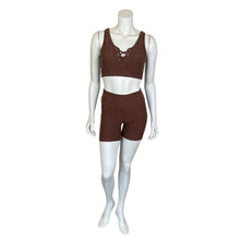 Load image into Gallery viewer, Year of Ours | Women&#39;s Brown Football Bra and Bike Short 2 Piece Set | Size: M
