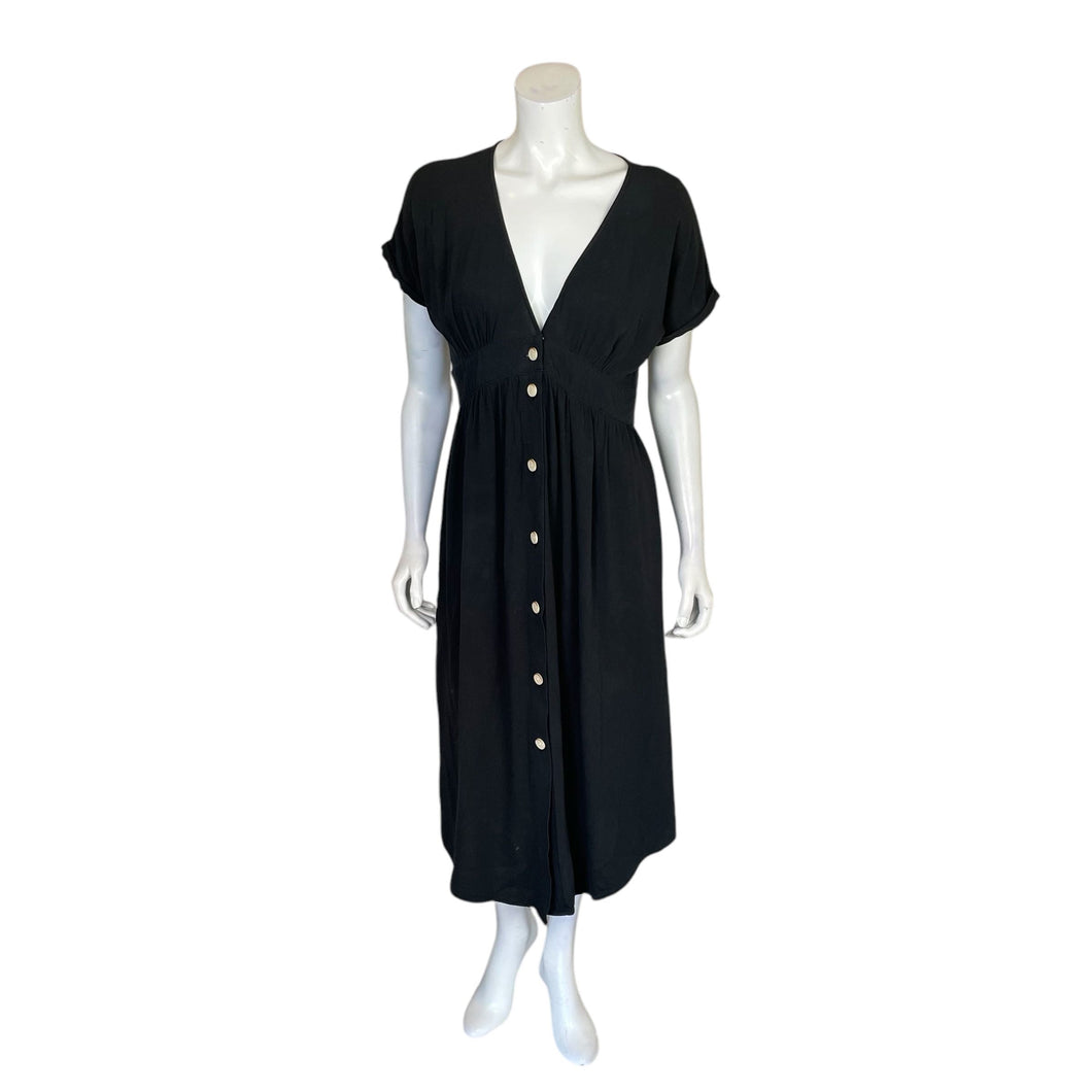 The Normal Brand | Women's Black Button Down Short Sleeve Dress | Size: M